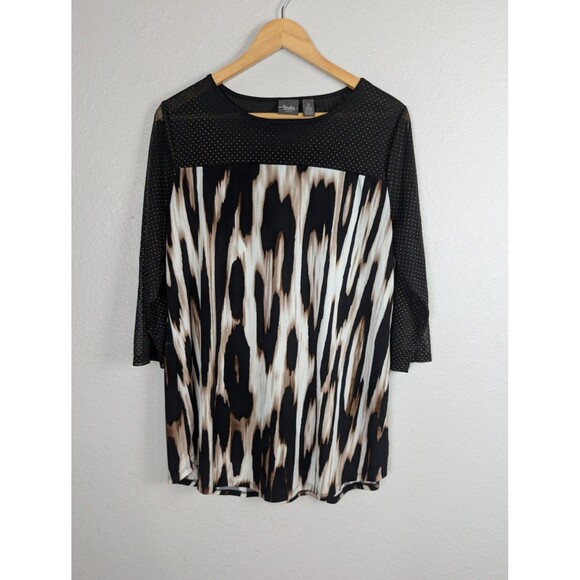 Chico's Tops - Chicos Travelers Collection Animal Print Top Mesh Sleeve Blouse Size M